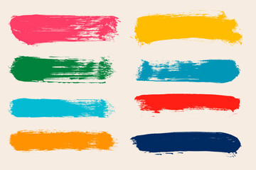 Set of colorful brush strokes, lines, dry brush, hand painted design elements. Grunge boxes, textured, backgrounds for text. Colored rough grunge edges. Collection of artistic brushes. Vector ink.