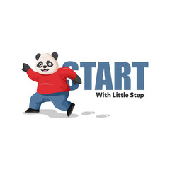 Start with small steps. cartoon panda with stepping pose for t-shirt, banner, and website design. quote typography