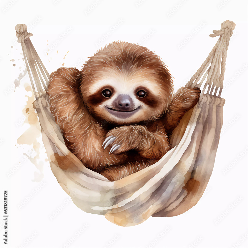 Wall mural cute baby sloth in watercolor style