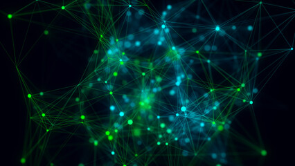 Green network connection structure. Science background. Abstract digital background. Big data visualization. 3d rendering.