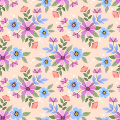 Colorful hand draw flowers seamless pattern. Can be used for fabric textile wallpaper.