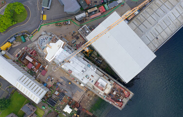 New ferry in construction in ship yard at Port Glasgow