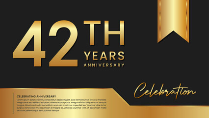 42th anniversary template design in gold color isolated on a black and gold background, vector template