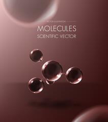 Glass molecule atom model poster. Reflective and refractive abstract molecular shape. vector illustration