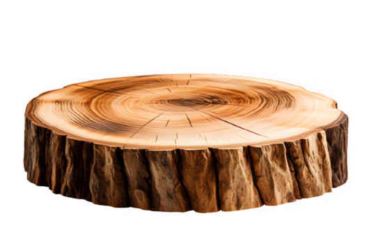 wooden log display isolated on transparent background ,wood product stand cut out ,generative ai