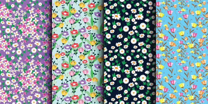 Set of  leaves and flower seamless patterns. tropical style. colerfull background.Vector Seamless flower Pattern or Wallpaper.
