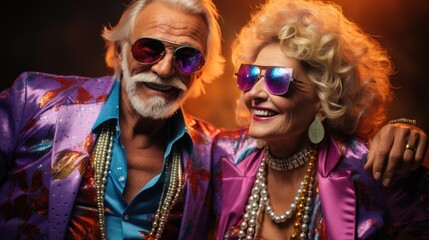 glamorous elderly couple in disco style