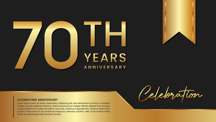 70th anniversary template design in gold color isolated on a black and gold background, vector template