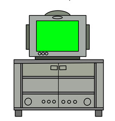 LCD tv flat icon illustration in green color, on table, on white background