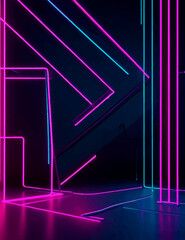 3d render abstrack minimal neon backround pink blue neon lines going up