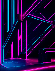 3d render abstrack minimal neon backround pink blue neon lines going up