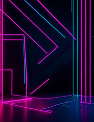 3d render abstrack minimal neon backround pink blue neon lines going up