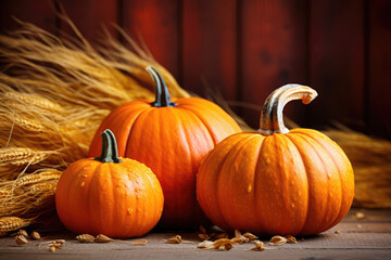 Autumn pumpkins as Thanksgiving decoration