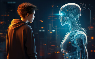 Naklejka premium Machine Learning and Human Interaction: Futuristic AI