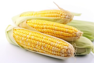 Ripe sweet corn isolated on white background