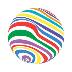 Abstract decorative ball with colorful rainbow stripes on white background. For logo, sticker, gay pride element