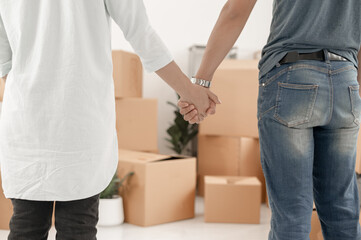 Fototapeta na wymiar Young couples move into homes and apartments, Moving house, New house.