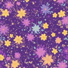 Obraz premium Purple background card with flowers. Flower texture. Illustration for prints or digital template. Generative AI