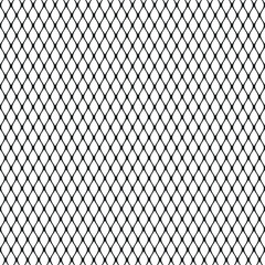 Metallic black mesh on a white background. Crossed diagonal lines. Wavy wires structure. Geometric texture. Seamless repeating pattern. Vector illustration.