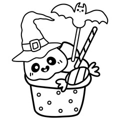 Happy Halloween spook cupcake cute illustration doodles stamps for nursery kids coloring pages 