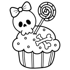 Happy Halloween spook cupcake cute illustration doodles stamps for nursery kids coloring pages 