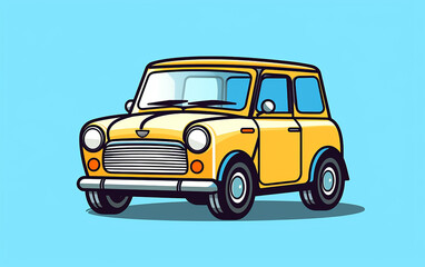 Yellow taxi car simple flat illustration on blue background