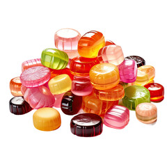 Colorful hard candies with filling, isolated on transparent.
