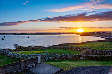 Stunning sunrise over the ocean on Inishmore island, Galway, Ireland