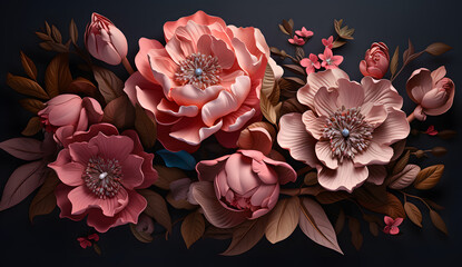 Dark purple peony art illustration