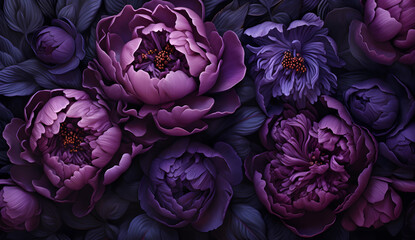 Dark purple peony art illustration - obrazy, fototapety, plakaty