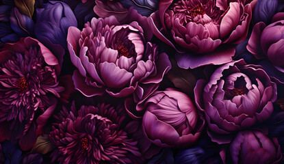 Dark purple peony art illustration