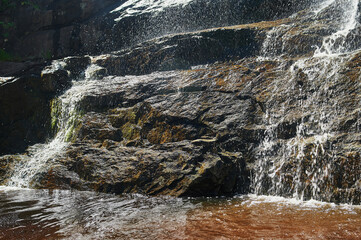 Waterfall Gadelsha at springtime, South Urals, Russia.