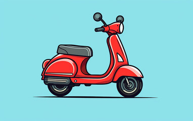 Fototapeta na wymiar Red scooter simple flat illustration on blue background