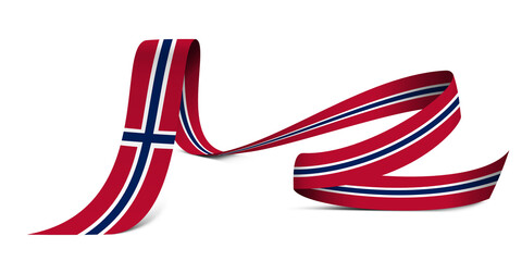3D illustration. Flag of Norway on a fabric ribbon background.