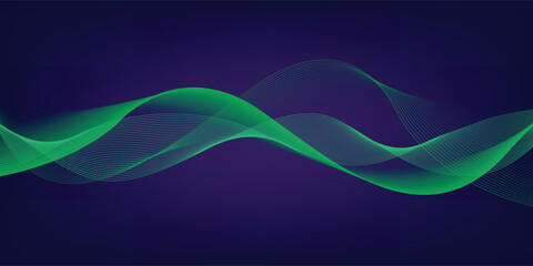 Blue abstract background and green line wave 