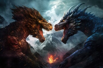 Two huge dragons face-off 