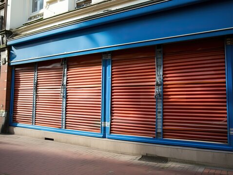 Closed shop with shutters down, generative ai