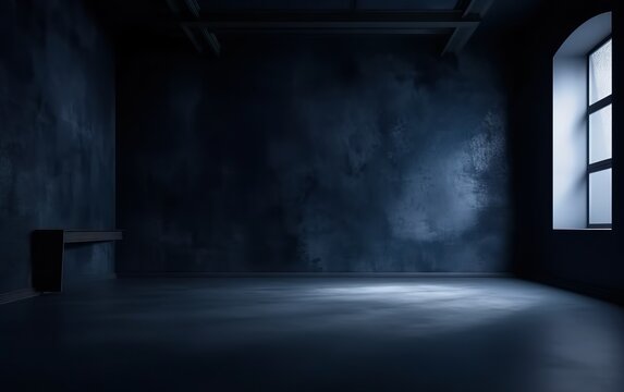 The dark stage with smoky dark blue background. AI, Generative AI