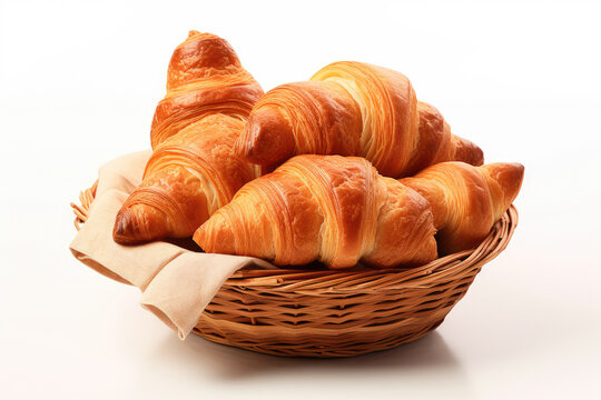 basket of croissants on white background. AI generated
