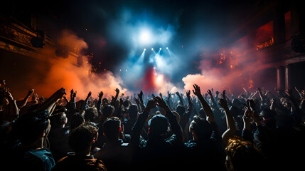 Fototapeta na wymiar cheering crowd at a rock concert background Generative AI