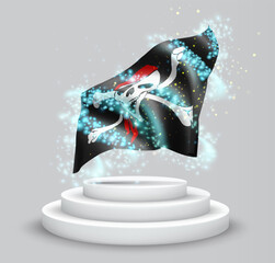 Pirate, vector 3d flag on the podium surrounded by a whirlwind of magical radiance