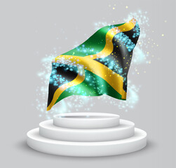 Jamaica, vector 3d flag on the podium surrounded by a whirlwind of magical radiance