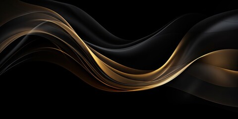 Abstract background with elegant curves and shiny elements. Modern black and gold design for fashion cover. Luxurious art with smooth golden glow lines