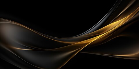 Abstract background with elegant curves and shiny elements. Modern black and gold design for fashion cover. Luxurious art with smooth golden glow lines