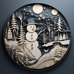 Snowman in winter landscape 3d papercraft