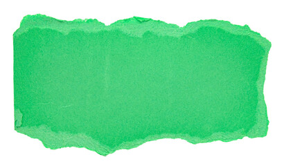 Single piece of isolated torn ripped crumpled blank green paper with rough edges and blank copy...