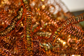 Close-up scene of  the brass materials scrap from turning process.