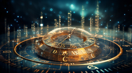 futuristic background with a clock and a blue light ai generated