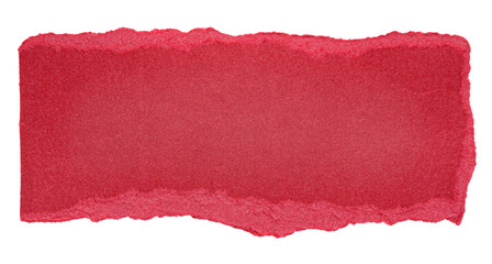 Single piece of isolated ripped crumpled blank vivid red paper with torn rough edges and blank copy...