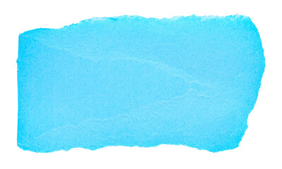 Single piece of isolated torn ripped crumpled blank light blue paper with rough edges and blank copy space for text on white or transparent background, png design element